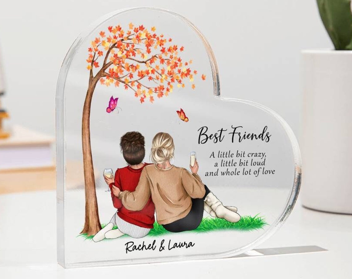 Best Friends Autumn Tree Acrylic Heart Custom Keepsake Print