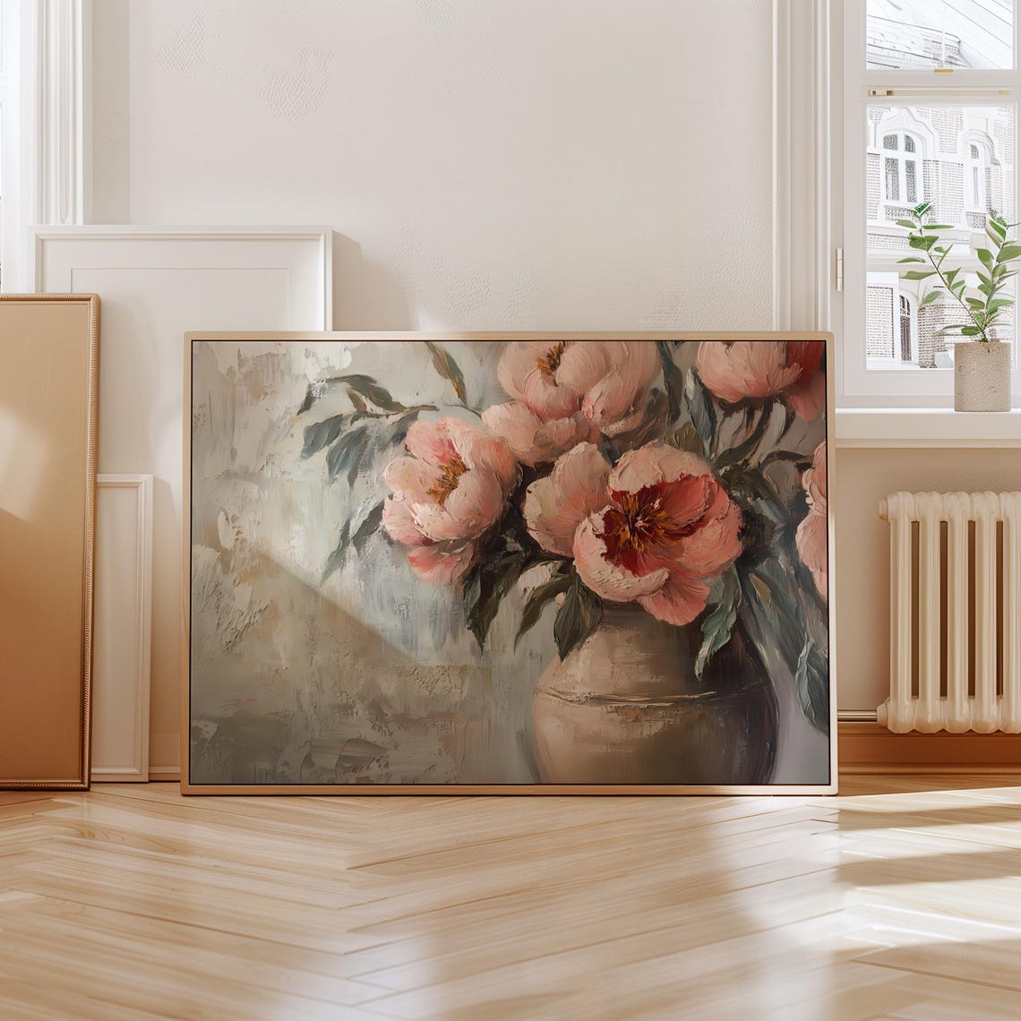 Blush Pink Peony Bouquet Impressionist Floral Still Life Wall Art