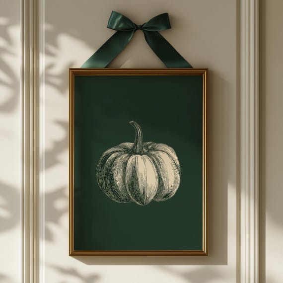 Vintage Pumpkin Art Print, Rustic Fall Harvest