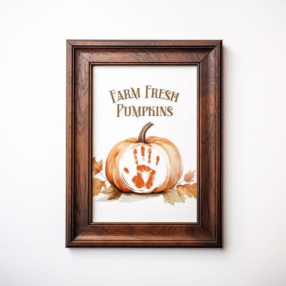 Farm Fresh Pumpkins Watercolor Child Handprint Fall Decor Poster