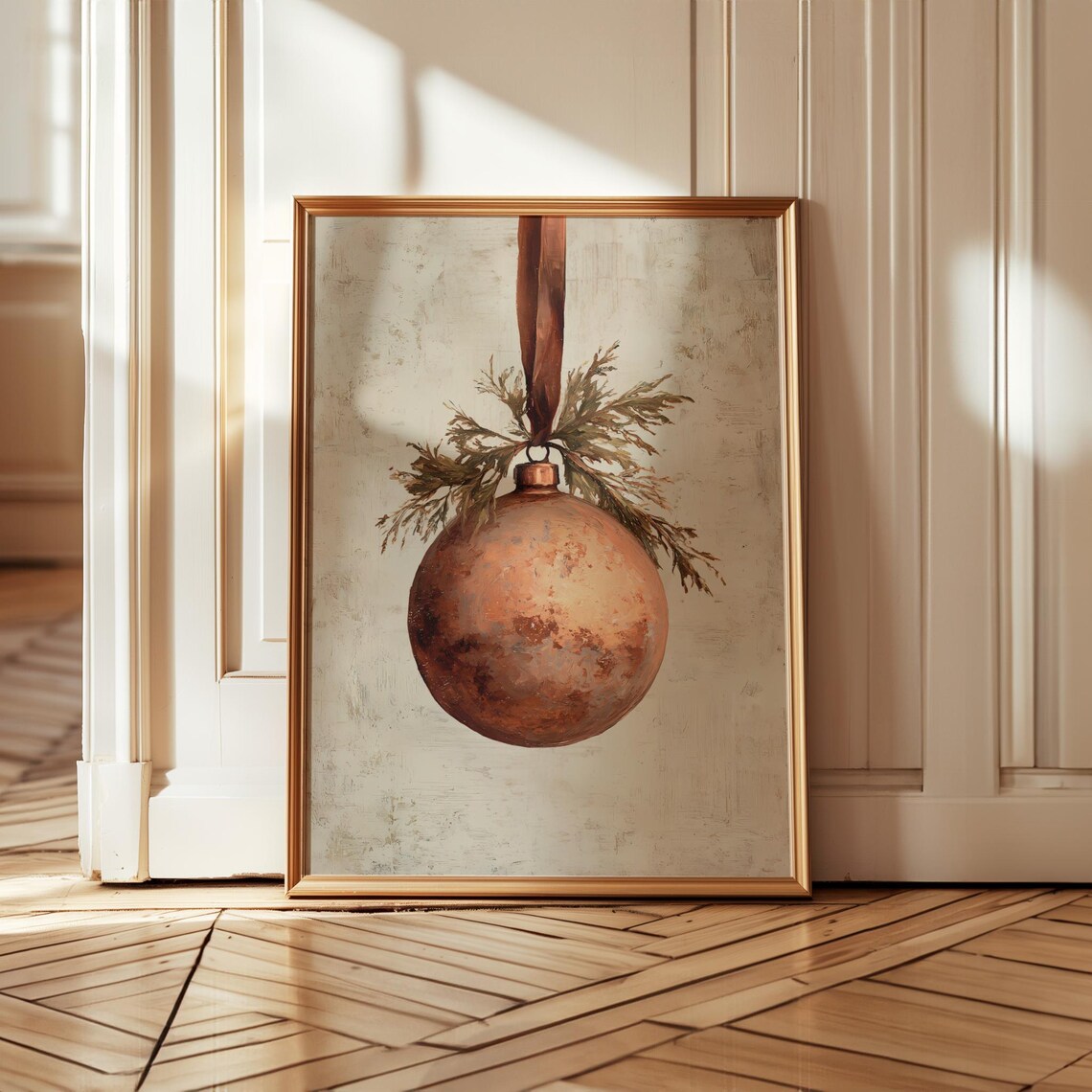 Vintage Christmas Ornament Art Print, Rustic Farmhouse