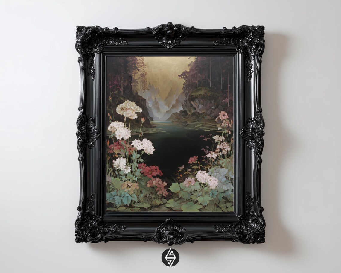 Moody Dark Botanical Lake Wildflower Forest Romantic Gothic Poster