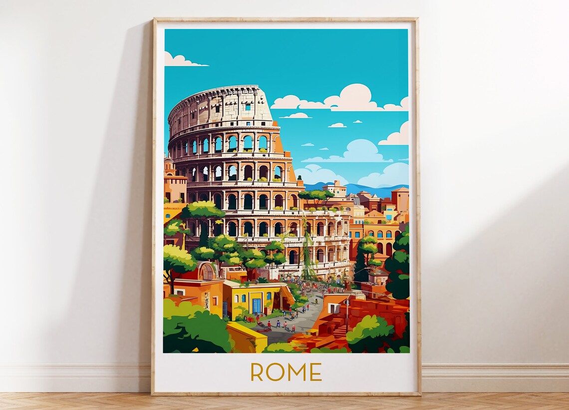 Rome Italy Colosseum Ancient Landmark Colorful Pop Art Travel Poster