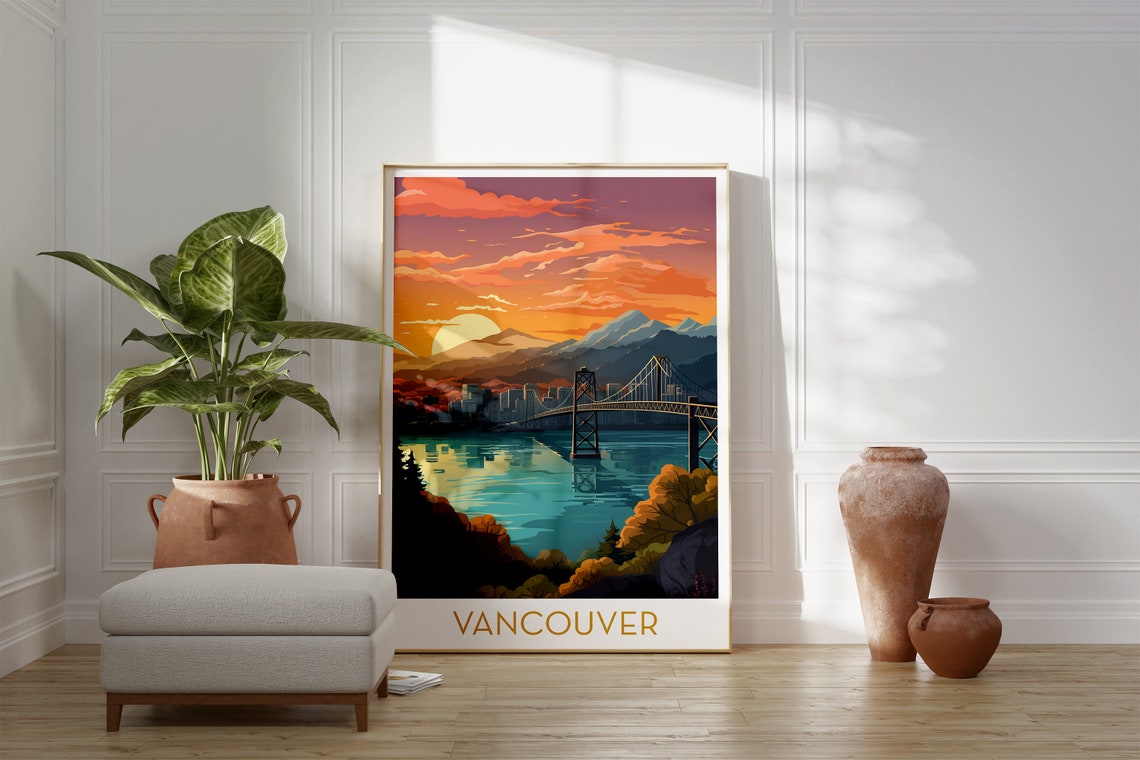 Vancouver Canada Sunset Poster with Lions Gate Bridge and Mountains - Image 2