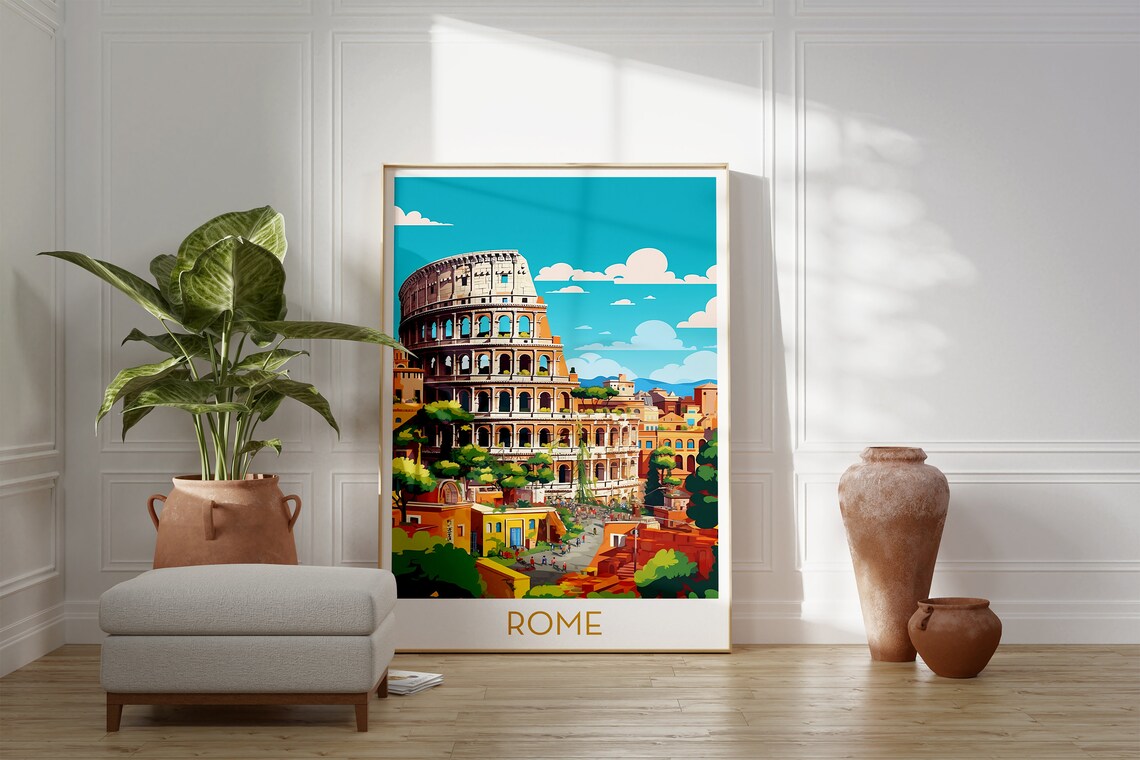 Rome Italy Colosseum Ancient Landmark Colorful Pop Art Travel Poster - Image 2