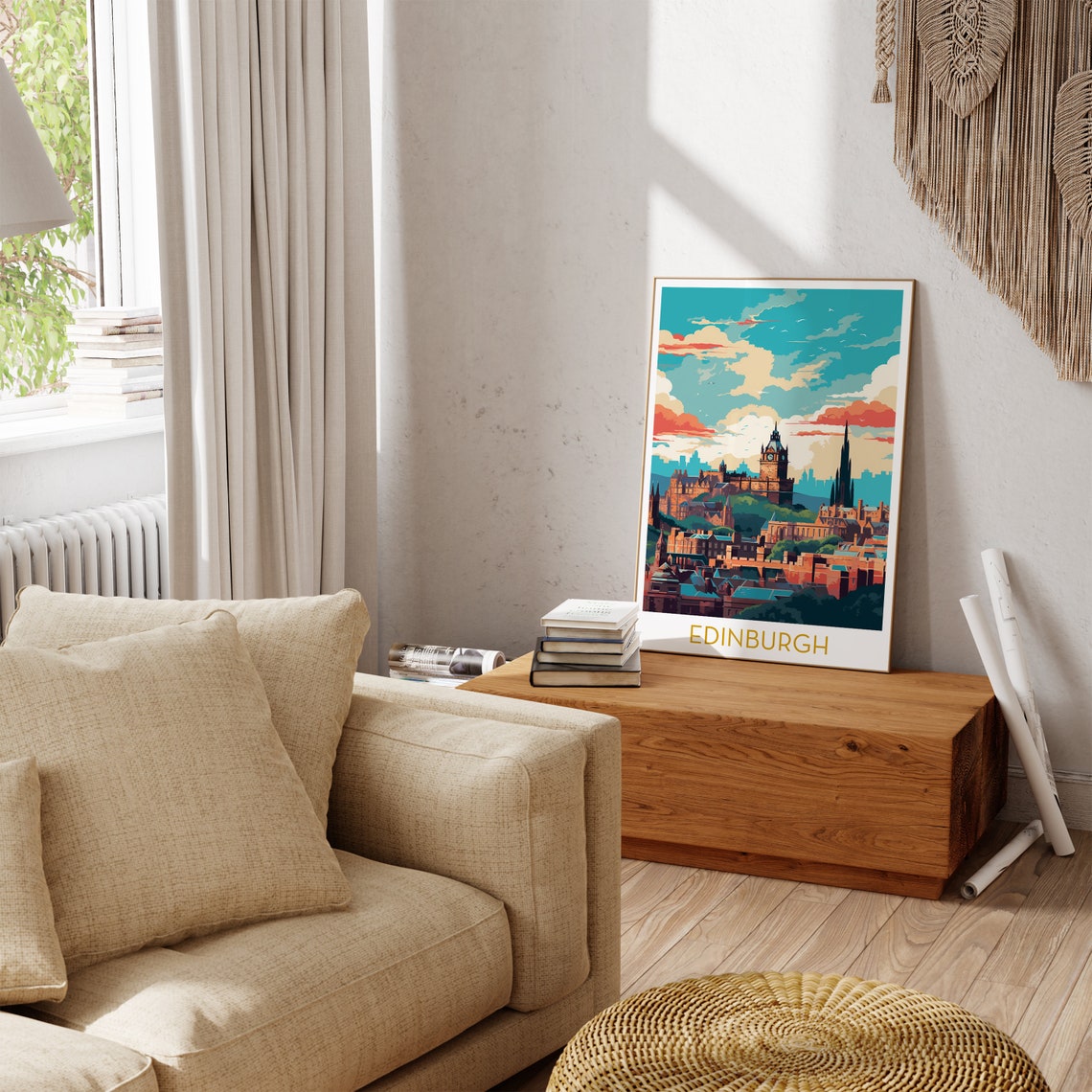 Edinburgh Scotland Old Town Sunset Skyline Retro Travel Poster - Image 3