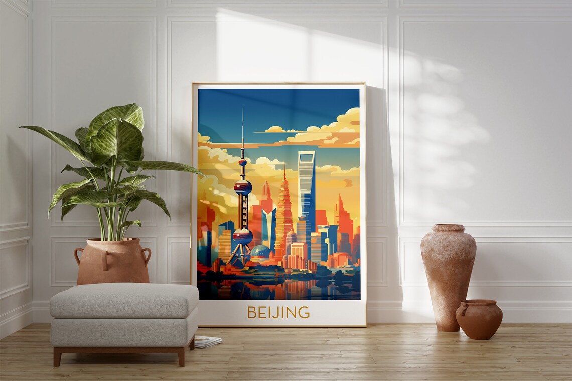 Shanghai Oriental Pearl Tower Skyline Labeled Beijing Poster - Image 2