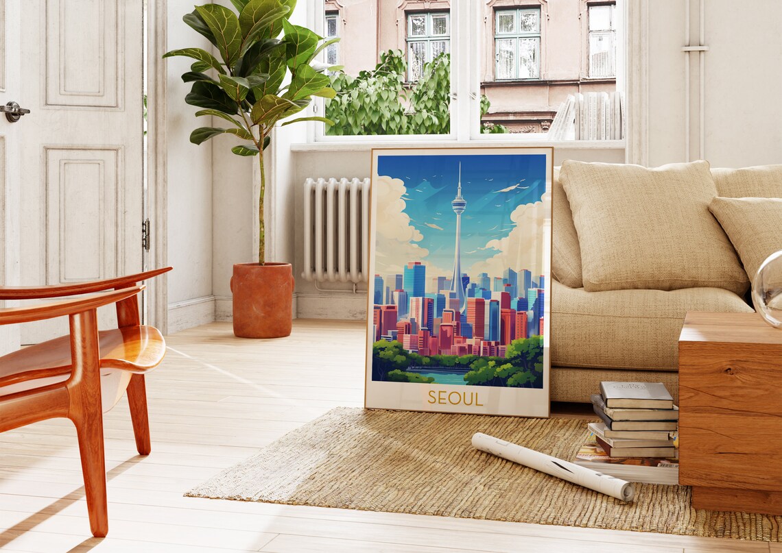 Seoul South Korea N Seoul Tower Colorful Pop Art Cityscape Poster - Image 4
