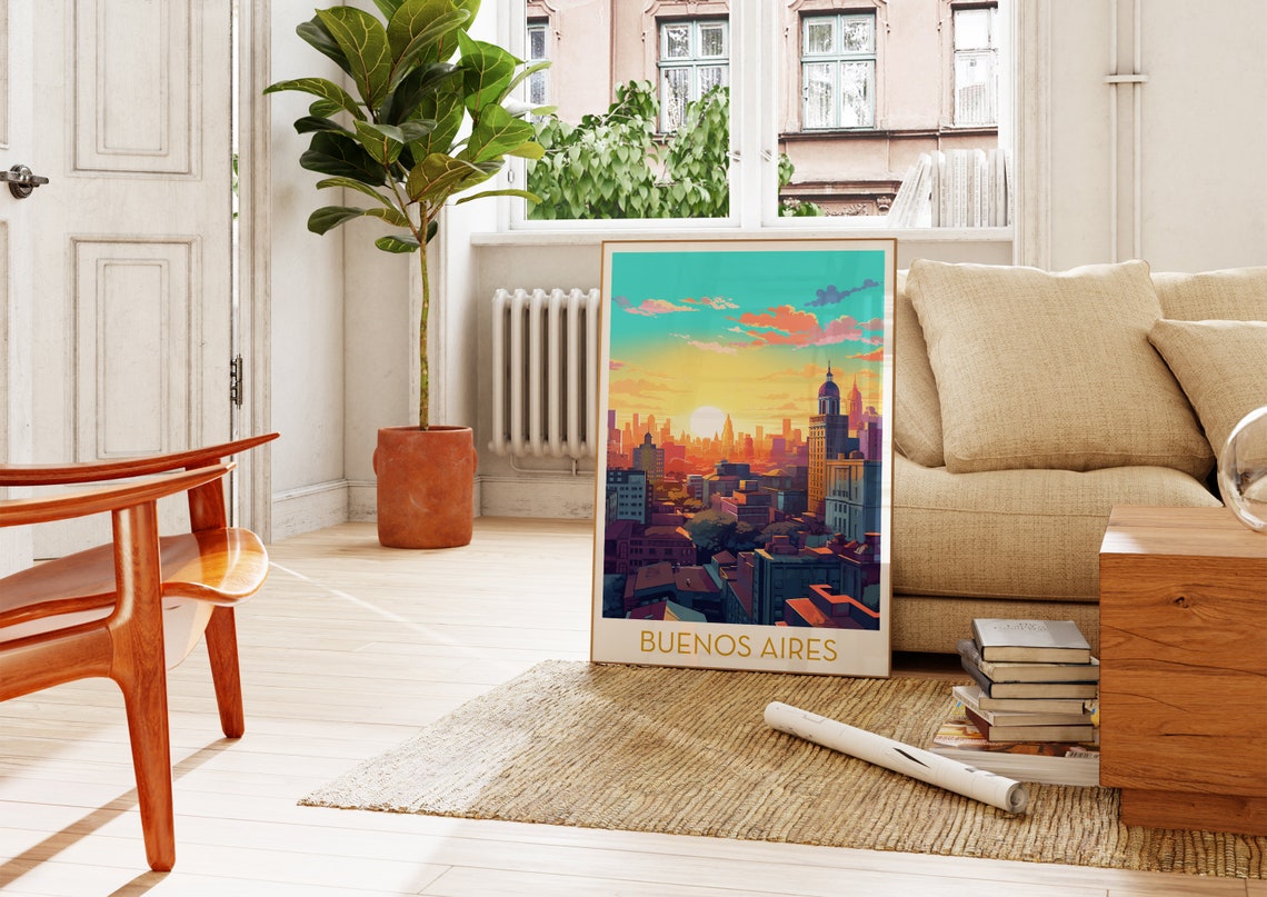 Buenos Aires Sunset City Skyline Maximalist Colorful Art Poster - Image 4