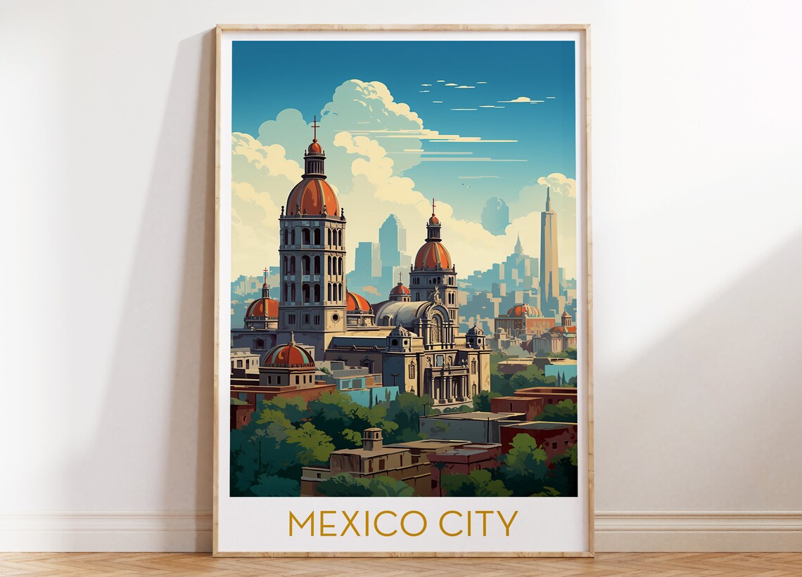 Mexico City Metropolitan Cathedral Colorful Pop Art Travel Poster