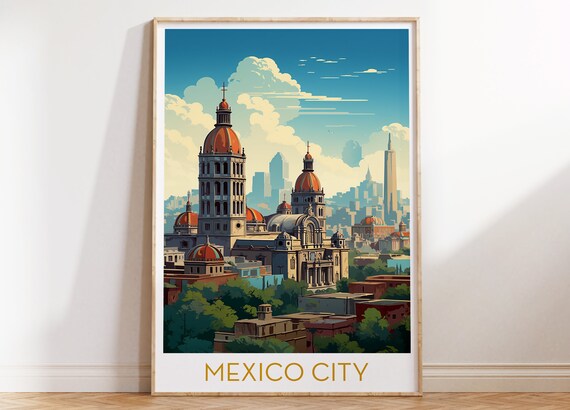 Mexico City Metropolitan Cathedral Colorful Pop Art Travel Poster