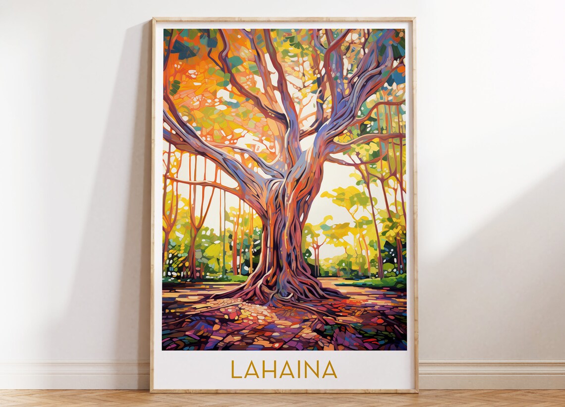 Lahaina Maui Banyan Tree Poster with Impressionist Canopy Art