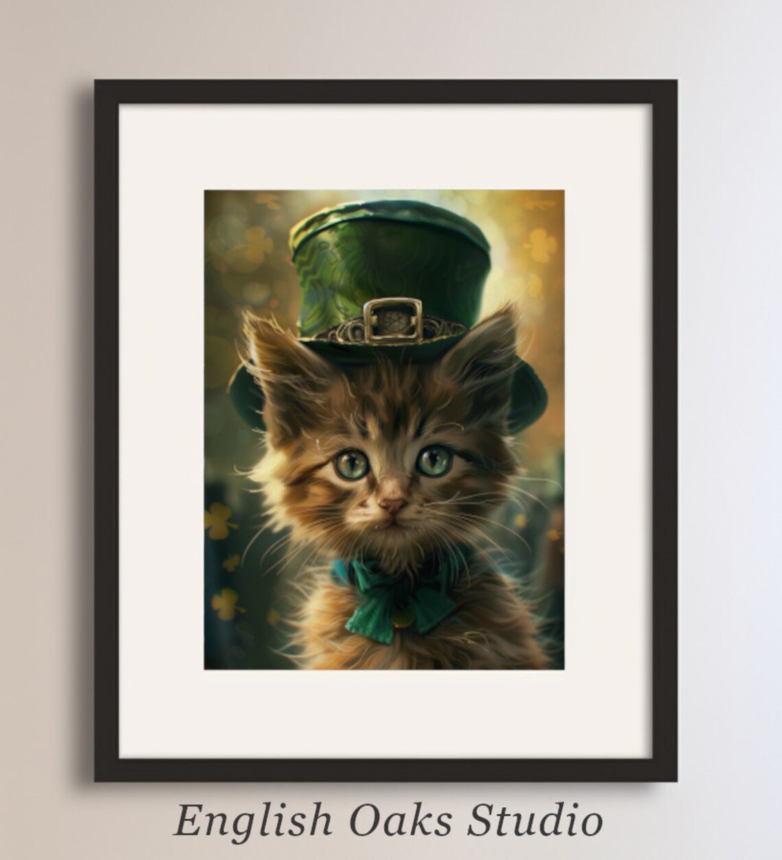 Tabby Kitten in Leprechaun Hat St Patricks Day Cute Cat Wall Art