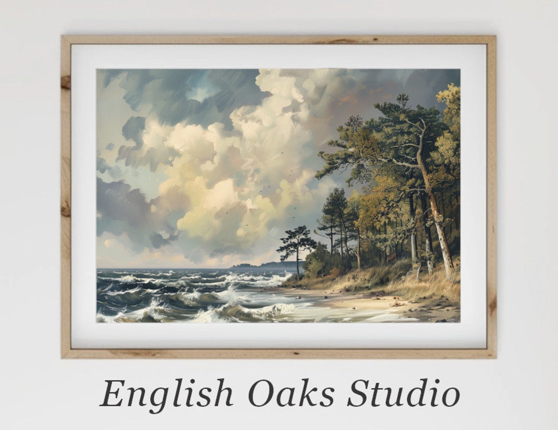 Moody Rustic Coastal Print Vintage Seascape Painting 02