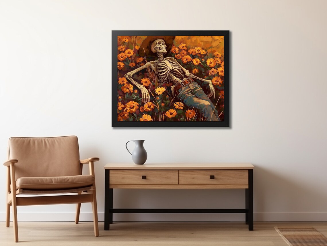 Rustic Skeleton Wildflowers Halloween Art Print - Image 2