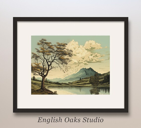 Summer Lakeside Alpine Landscape Vintage Mountain Scene Poster