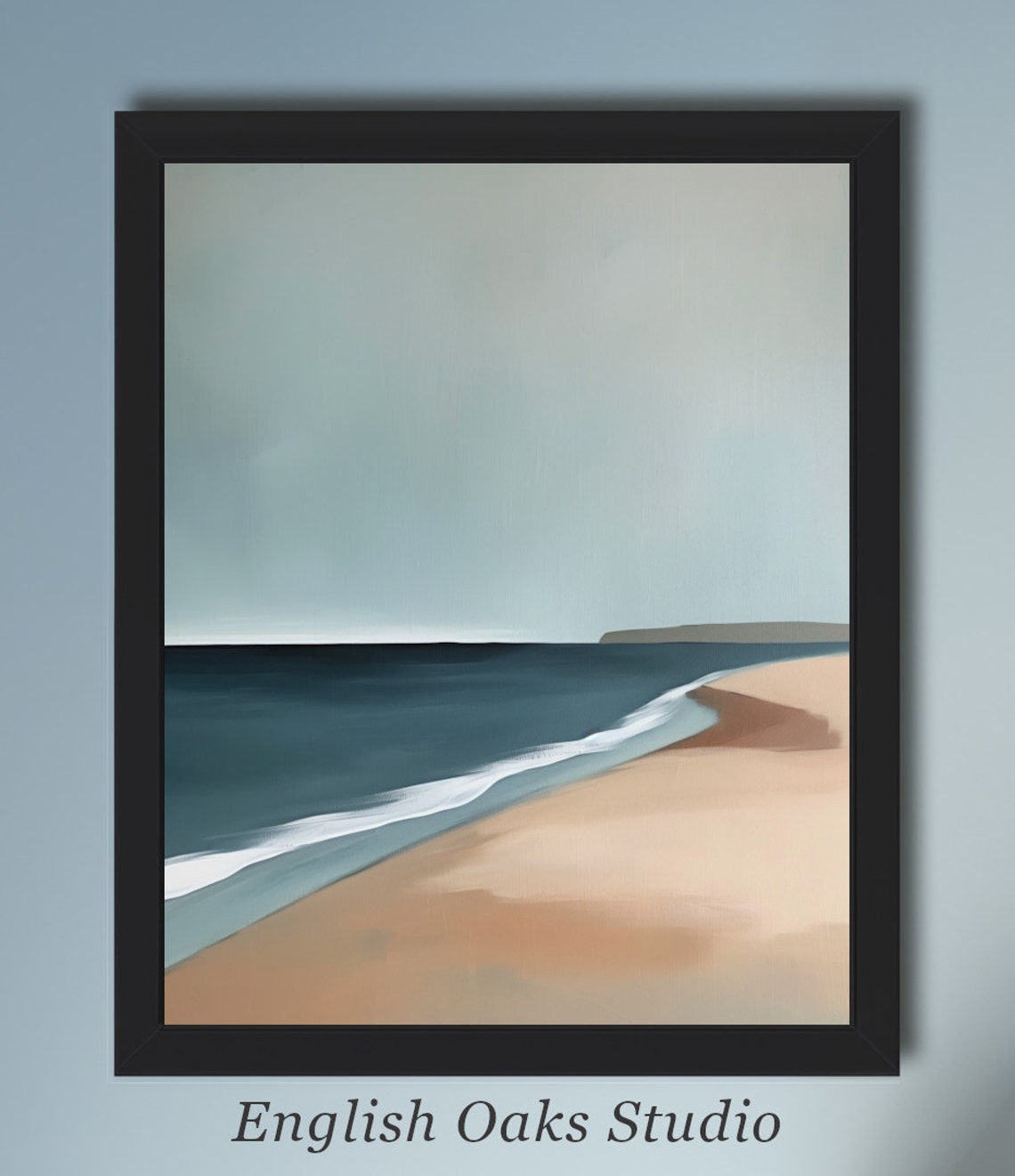 Modern Beige And Blue Seascape Minimalist Sandy Beach Wall Art