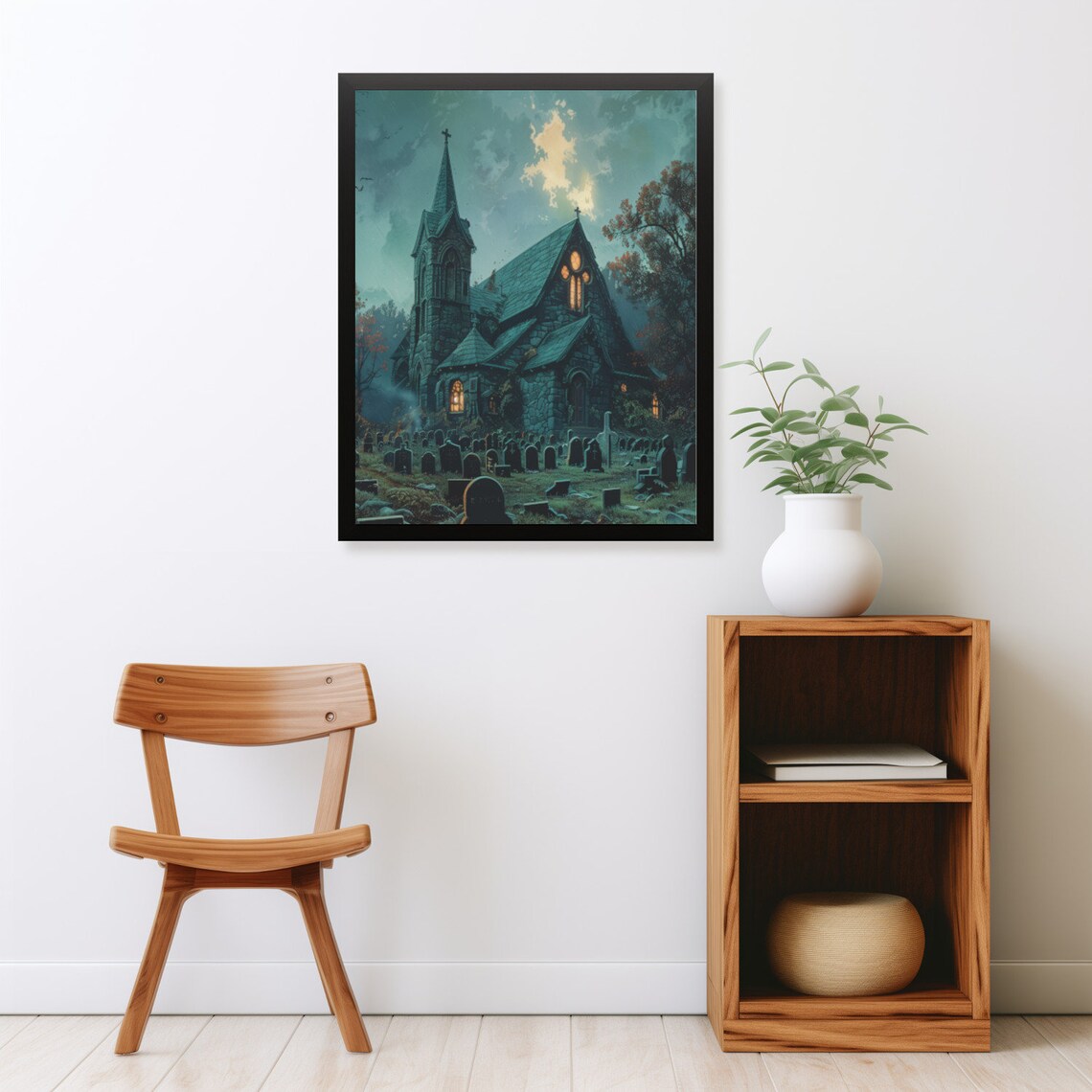 Vintage Goth Haunted House Halloween Art Print - Image 2