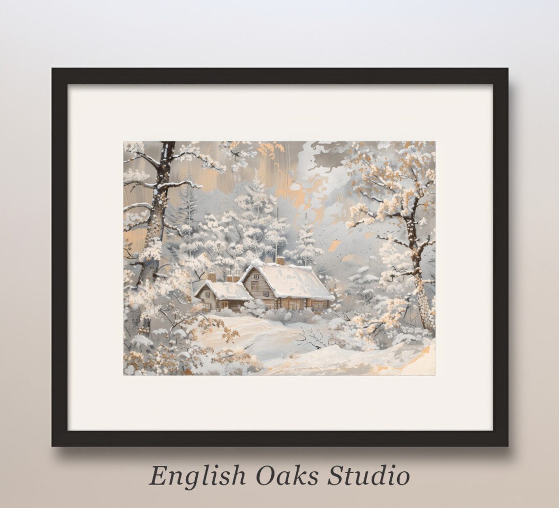 Winter Cabin In Snowy Woods Vintage Landscape Painting Poster