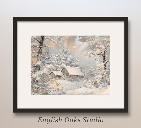 Winter Cabin In Snowy Woods Vintage Landscape Painting Poster