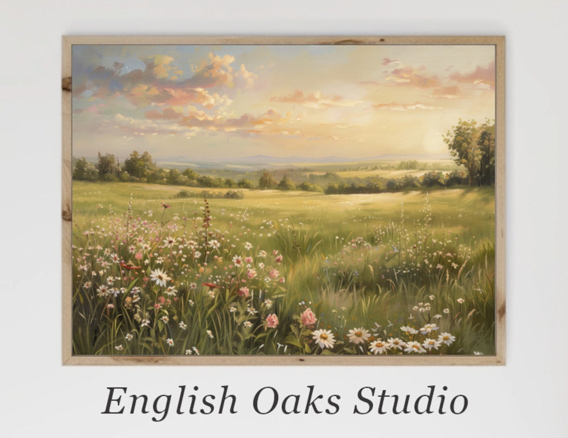 Wildflowers Field Meadow Vintage Landscape Art Print