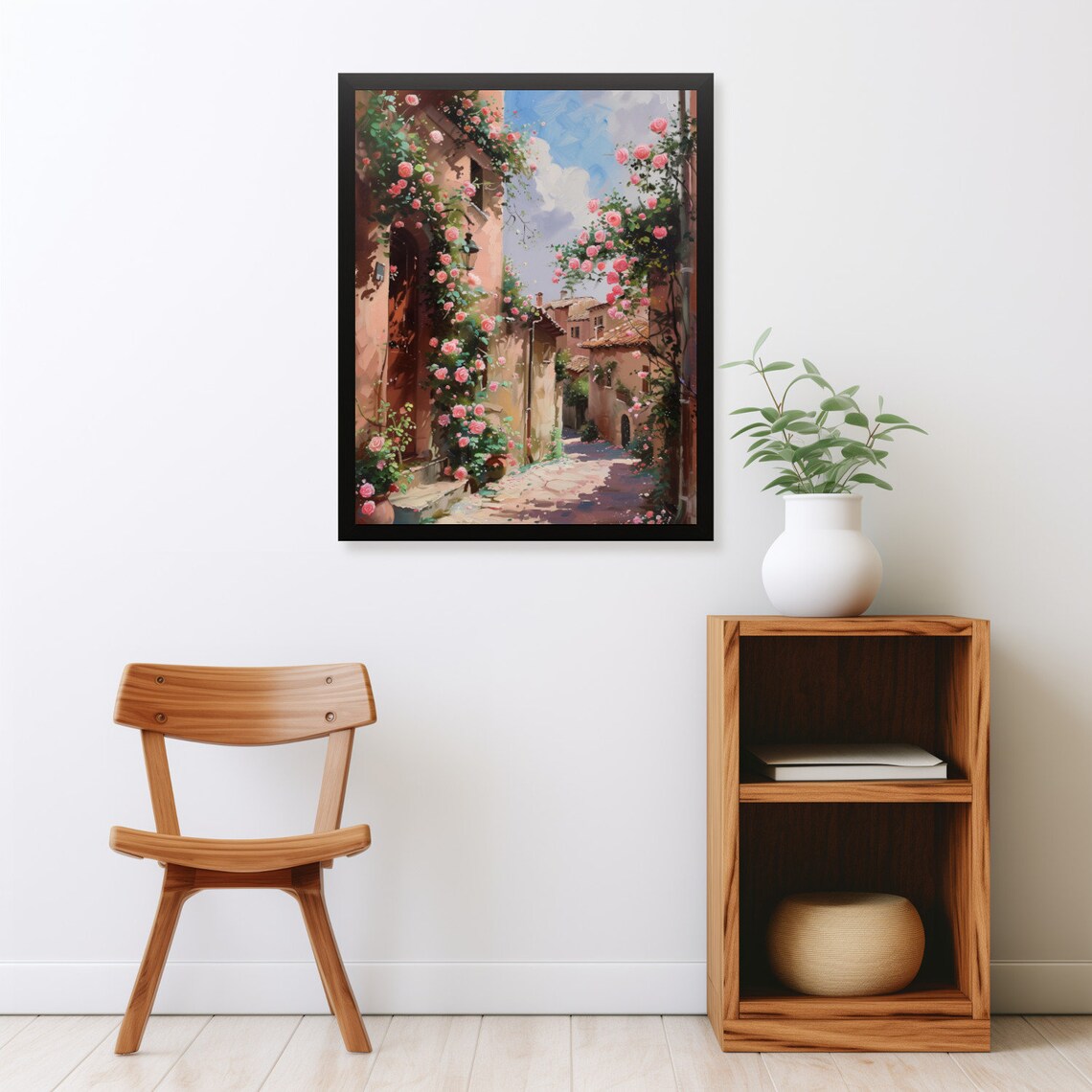 Italian Village Alley Climbing Pink Roses Vintage Summer Street Poster - Image 2