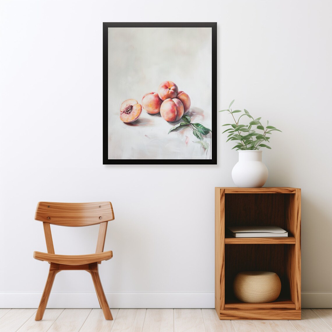 Ripe Peaches Vintage Still Life Painting Light Farmhouse Poster - Image 2
