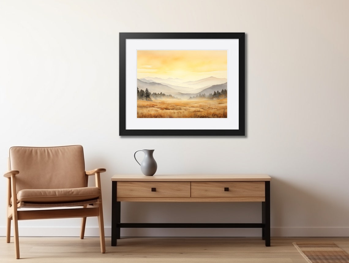 Vintage Fall Landscape Oil Painting Rustic Fall Plain With Trees And Mountains In The Background - Image 2