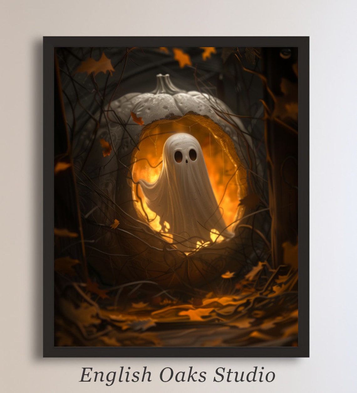 Halloween Cute Ghost Pumpkin Decor Moody Halloween Painting Vintage Ghost Spooky Wall Art Print