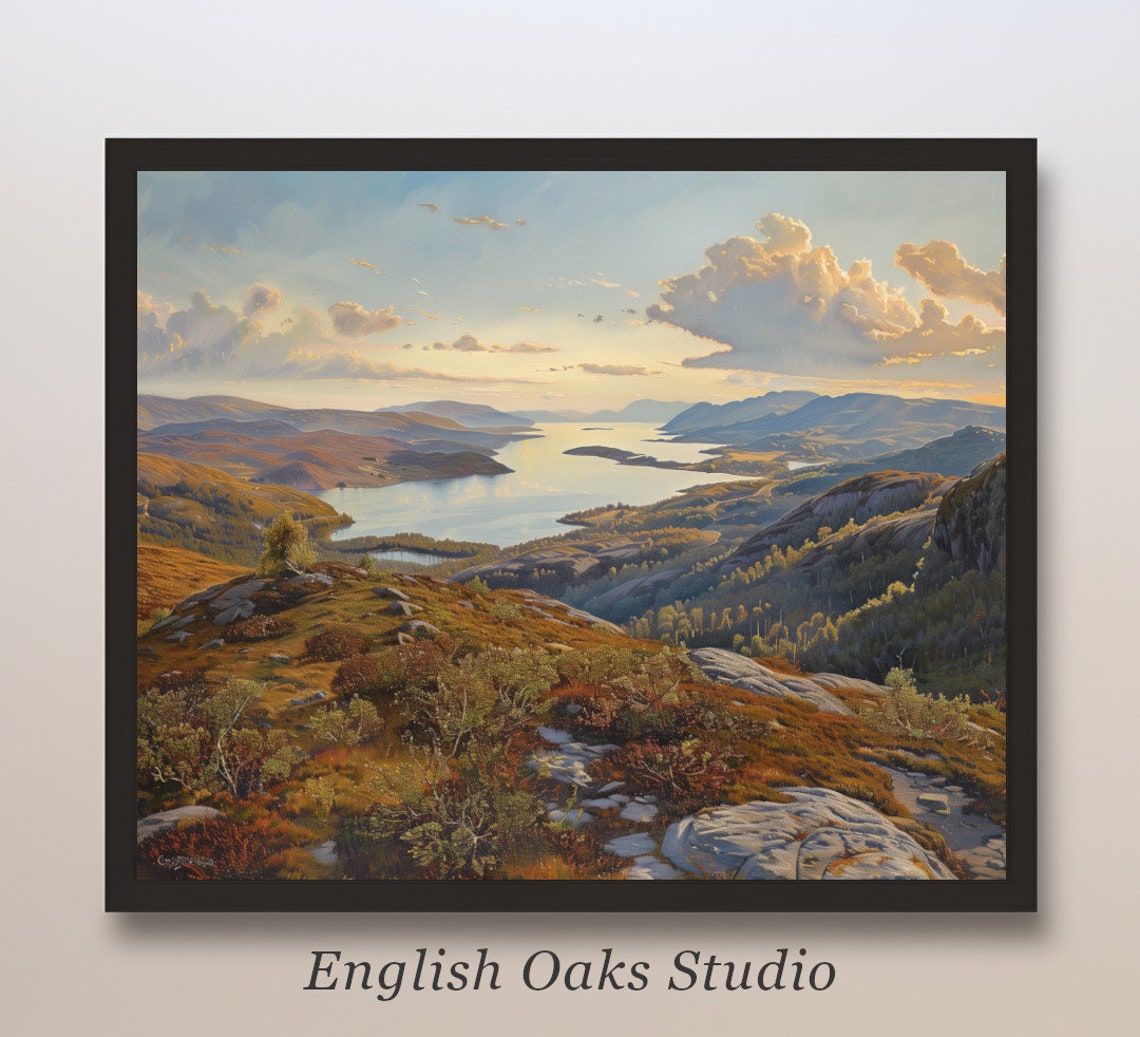 Autumn Mountain Vista Lakes Rocky Hillside Golden Sunset Light Poster