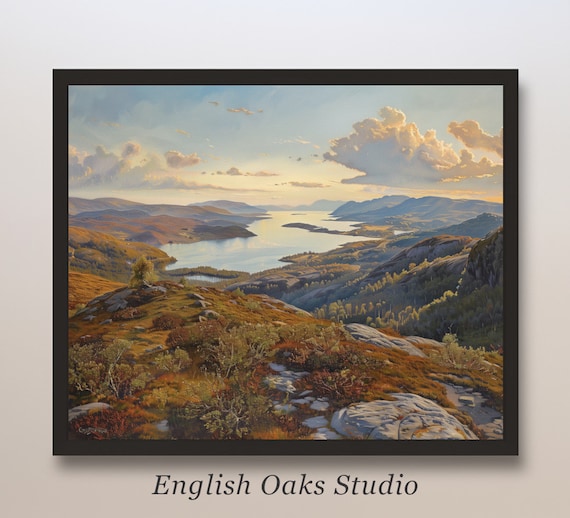 Autumn Mountain Vista Lakes Rocky Hillside Golden Sunset Light Poster