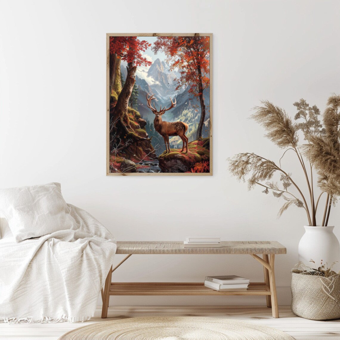 Antlered Stag In Autumn Mountains Vintage Rustic Cabin Woodland Poster - Image 2
