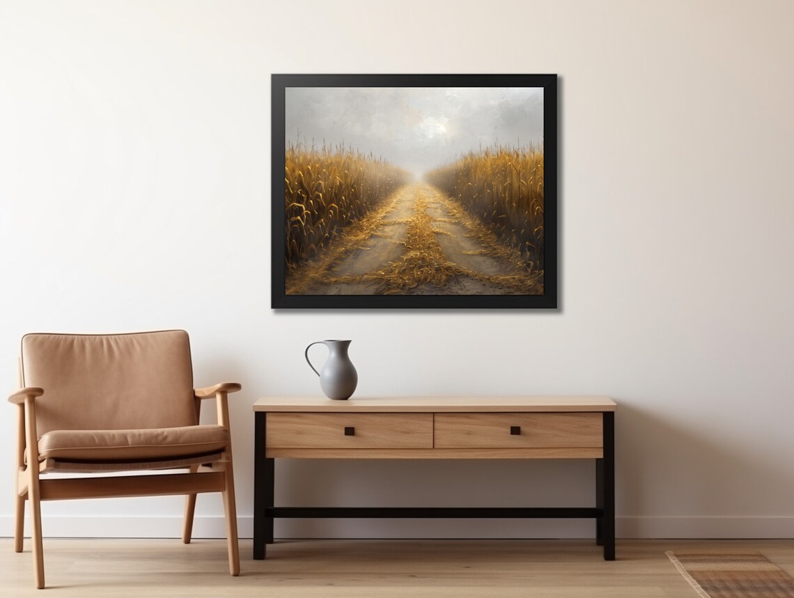 Golden Cornfield Path Harvest Sunset Moody Farm Field Landscape Poster - Image 2