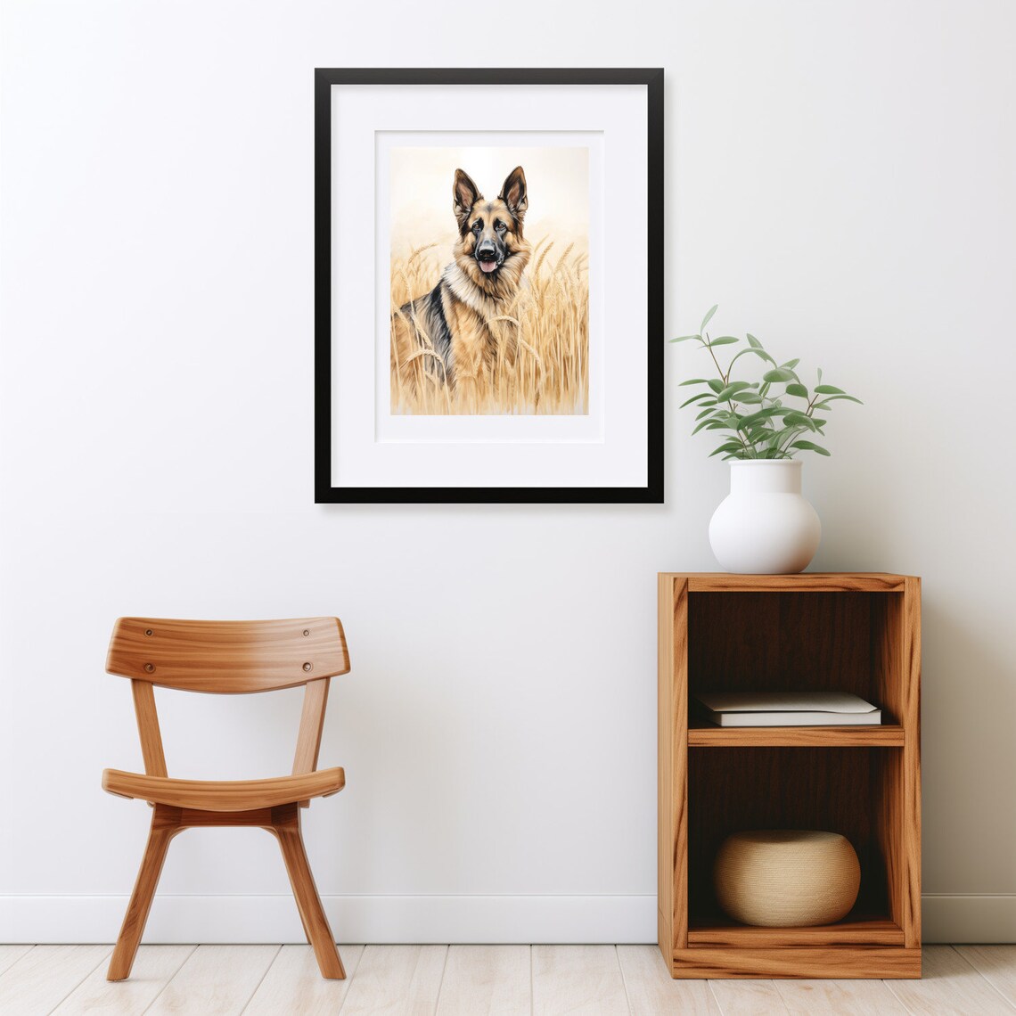 German Shepherd Sitting in Golden Wheat Field Dog Portrait Poster - Image 2