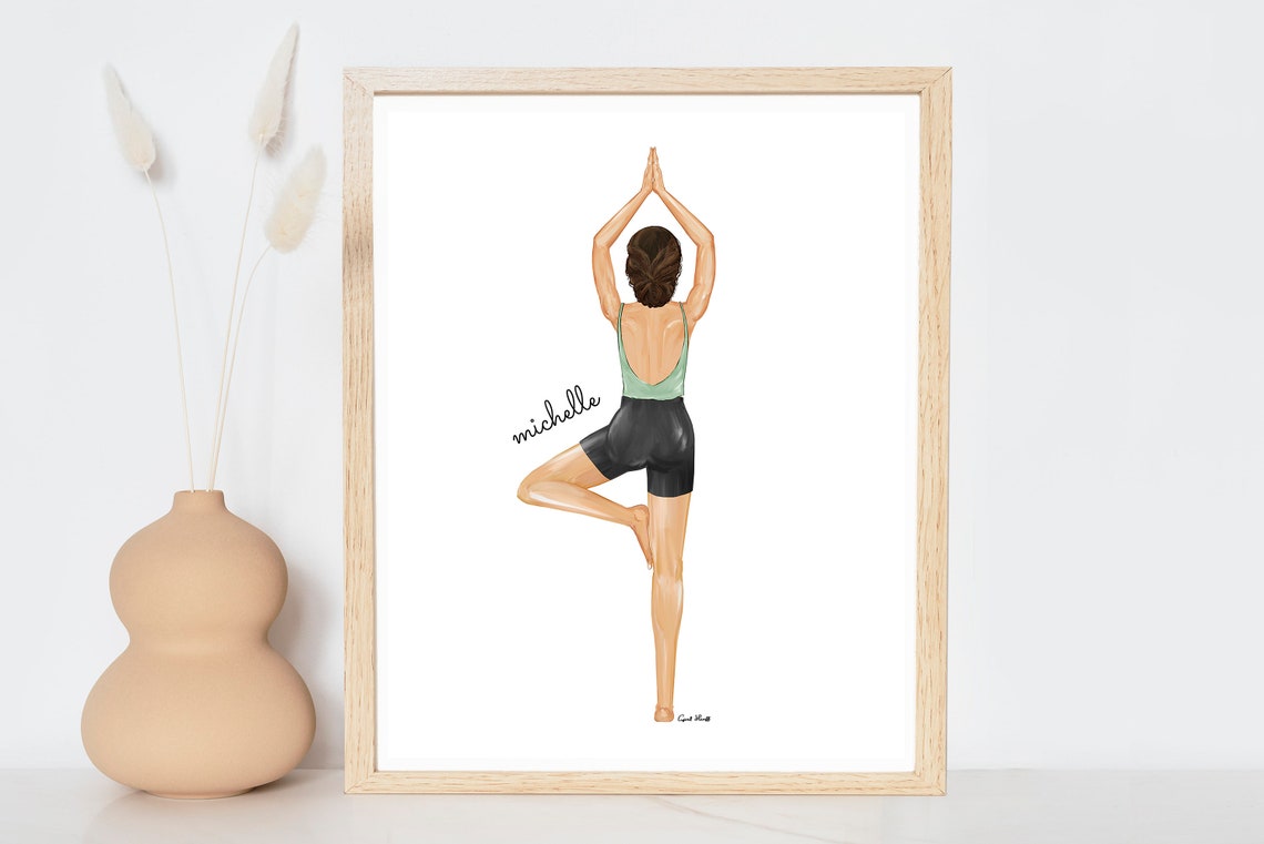 Custom Yogi Woman in Tree Pose Personalized Name Wall Poster
