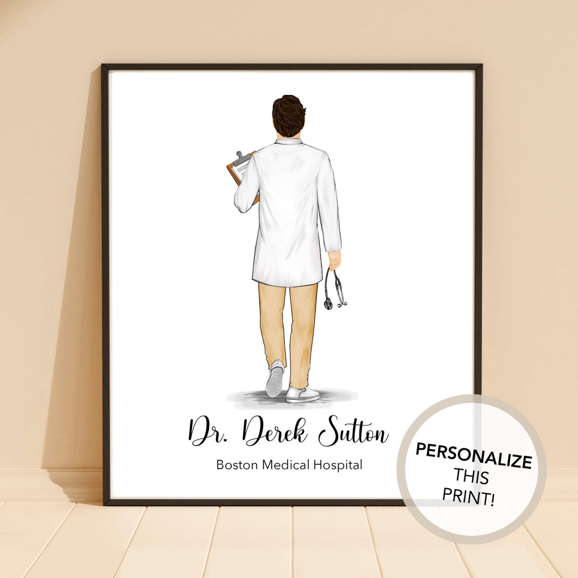 Personalized Male Doctor White Coat Graduation Custom Portrait Poster - Image 2