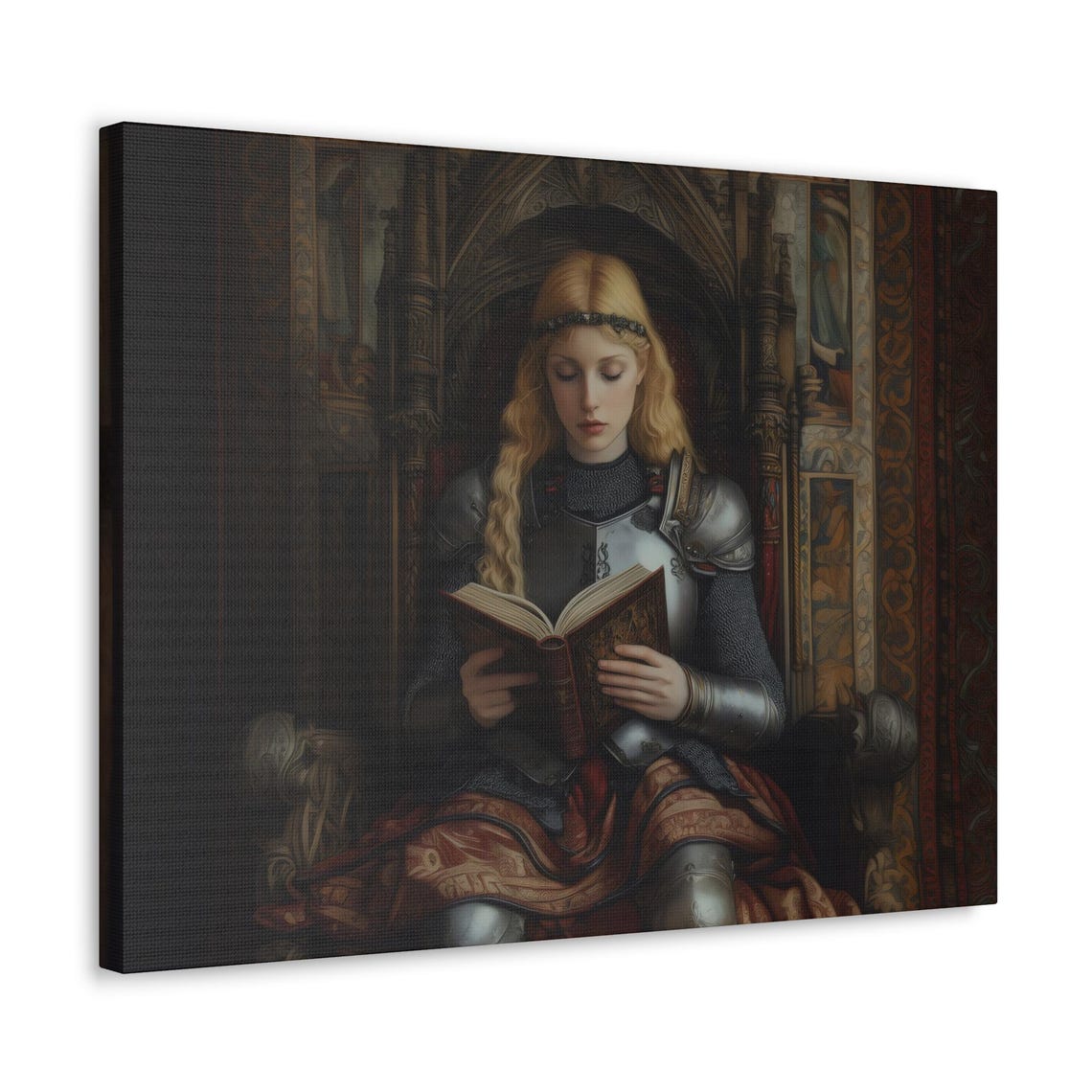 Blonde Knight Maiden Reading Book On A Throne Maximalist Poster - Image 2