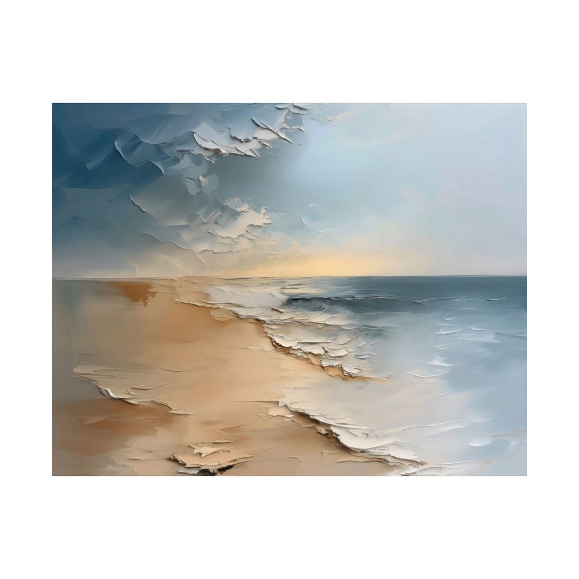 Serene Ocean Shoreline Soft Waves Impasto Beach Calm Art Poster - Image 3