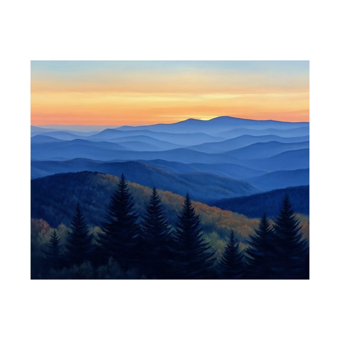 Smoky Blue Ridge Mountain Sunrise Over Layered Misty Peaks Poster - Image 3