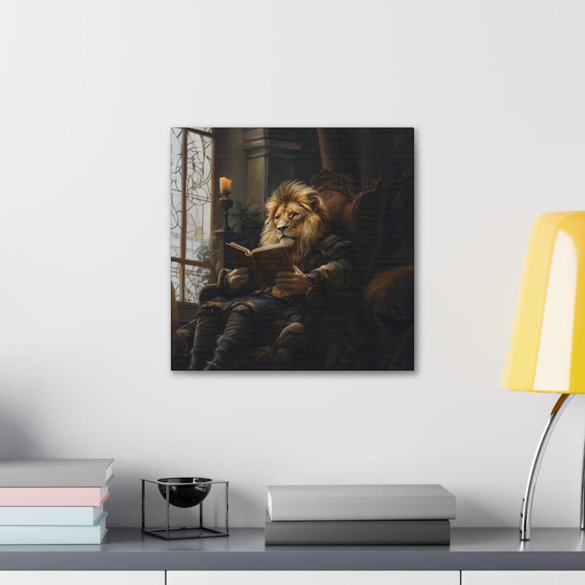 Majestic Lion Reading In A Candlelit Study Noble Animal Wall Art - Image 2