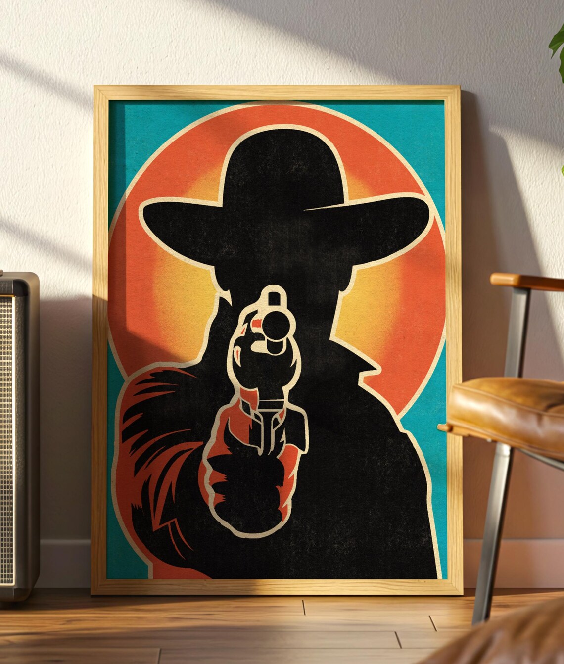 Western Gunslinger Silhouette Sunset Vintage Cowboy Art Poster