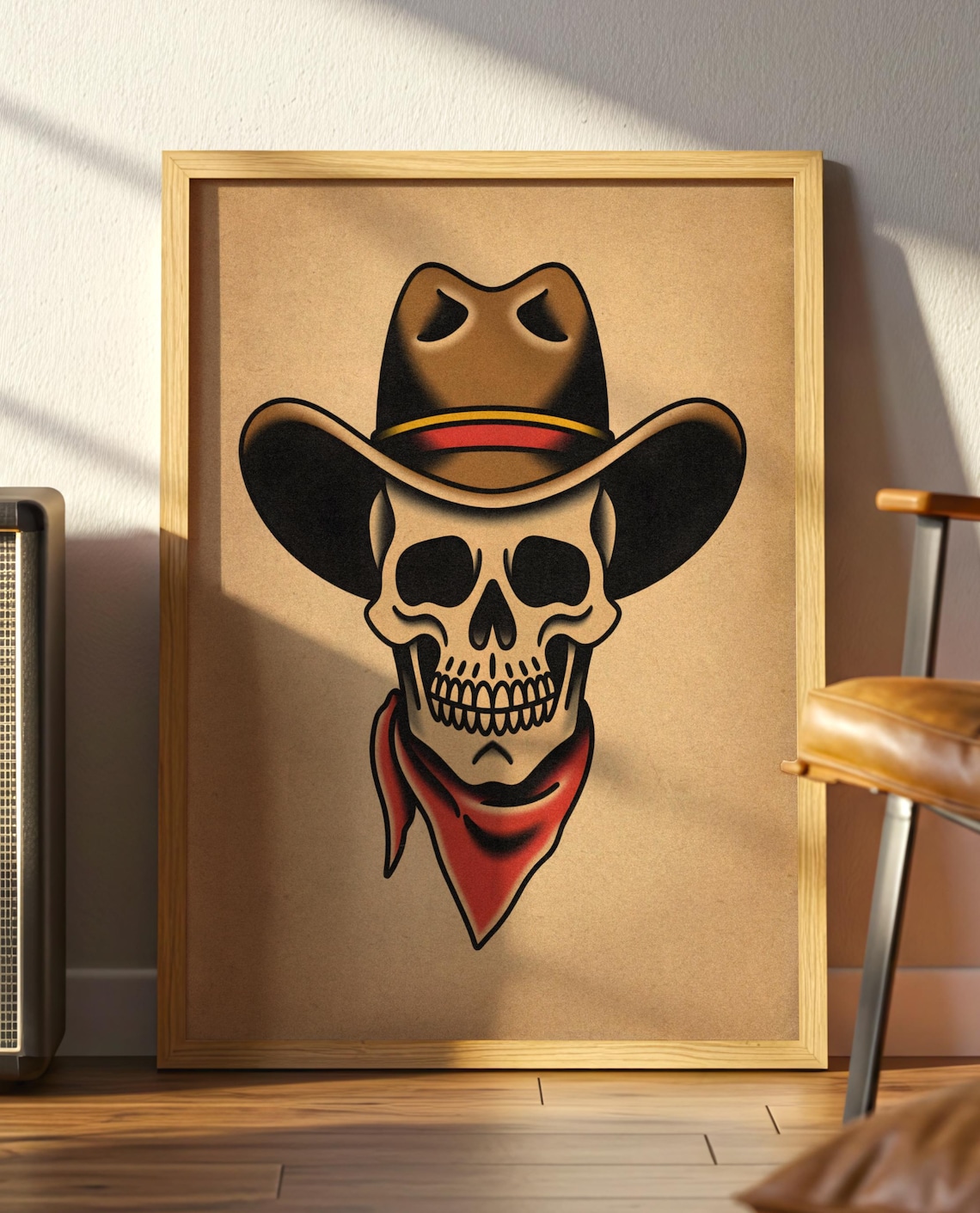 Cowboy Skull Tattoo Flash Art Western Hat And Bandana Poster
