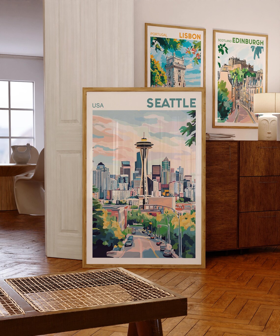 Seattle Skyline Watercolor Painting, Travel Poster - Image 4