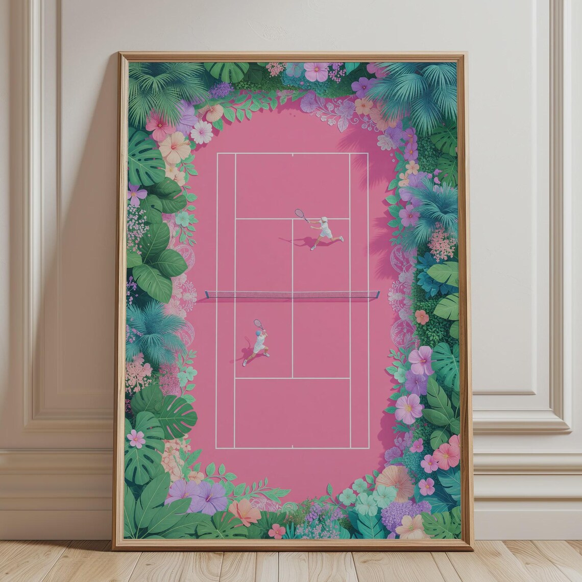 Pink Tennis Court Tropical Floral Summer Decor