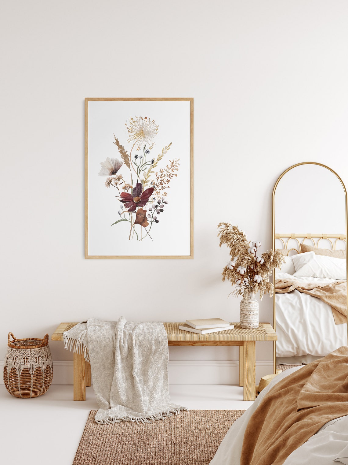 Dried Wildflower Bouquet With Deep Red Cosmos Watercolor Poster - Image 2
