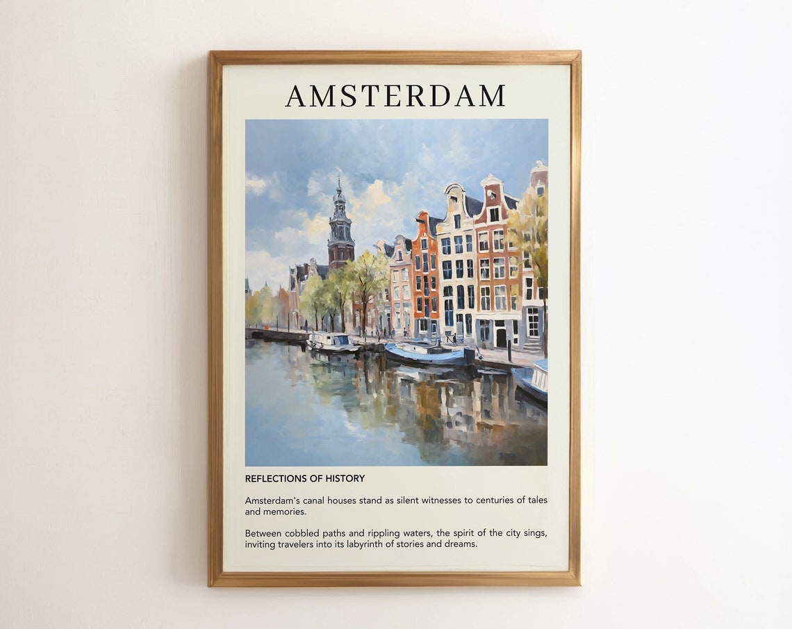 Amsterdam Travel Poster Print Canal Houses Oil Painting Home Wall Decor Gift For Lovers Vintage Europe Dutch Art