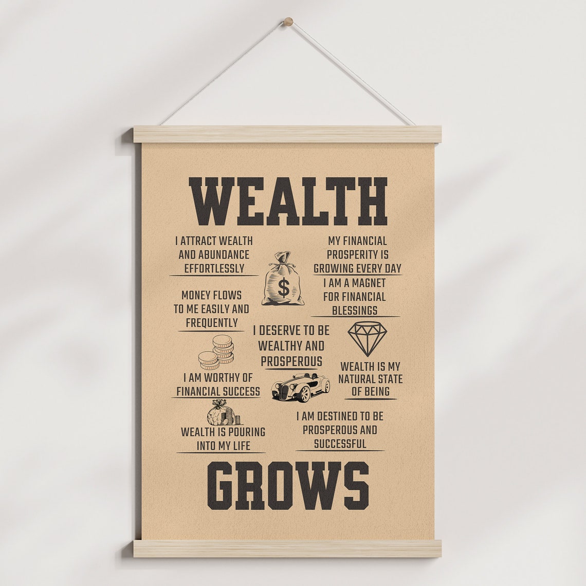 Wealth Grows Money Affirmation Manifestation Mindset Typography Poster - Image 3