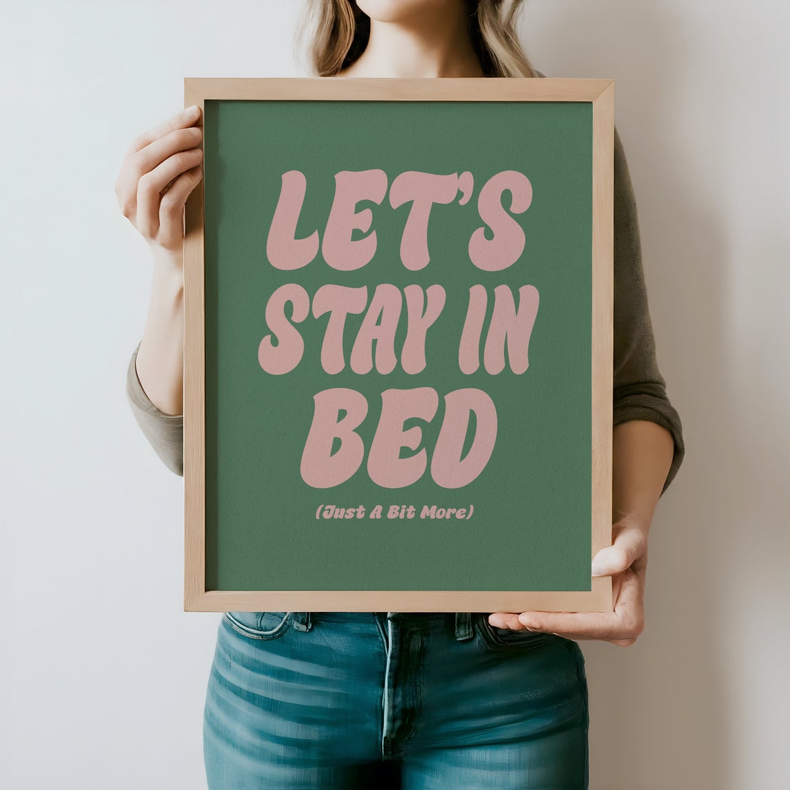 Lets Stay In Bed Retro Pink Bubble Letter Quote Bedroom Decor Poster - Image 4