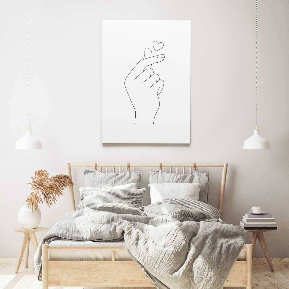 Korean Finger Heart Art Print Line Art Poster Line Art Minimal Finger Heart Art Poster Black White Art Line Prints Sketch - Image 2