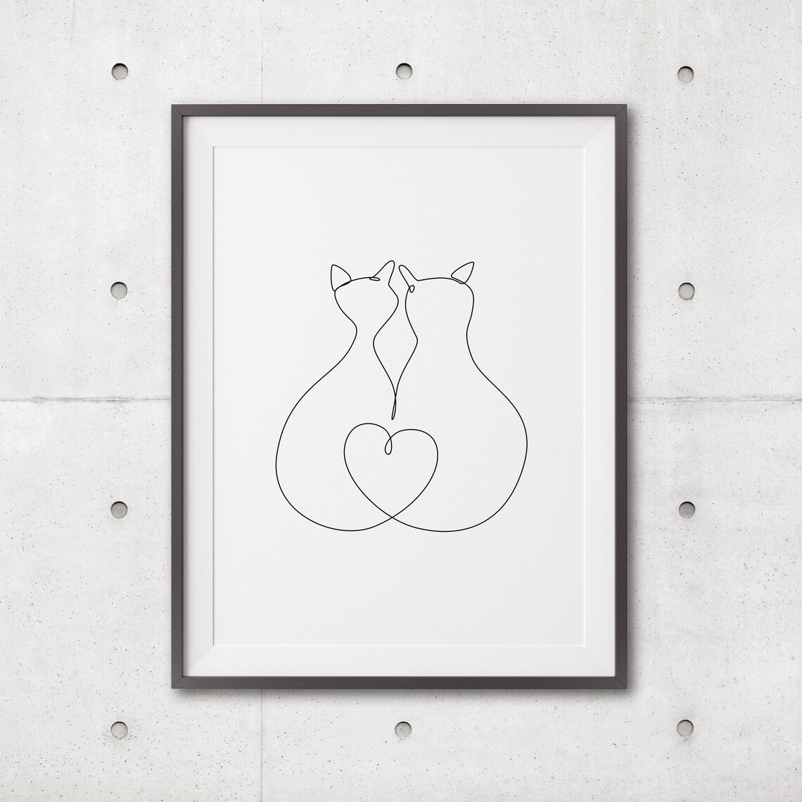 Two Cats Single Continuous Line Drawing Heart Minimalist Poster - Image 3